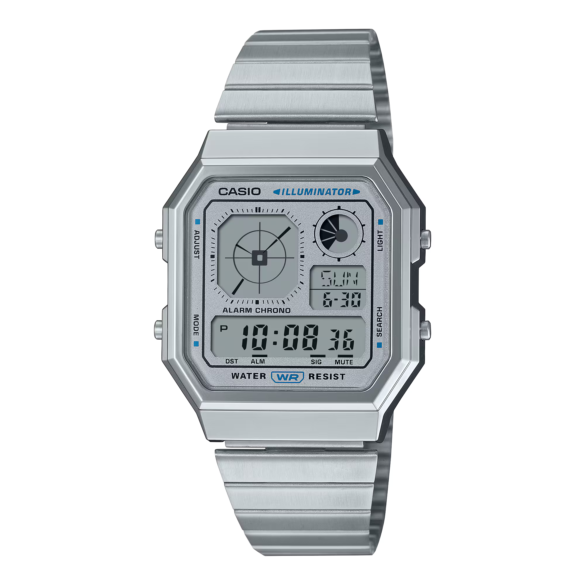 Montre Casio Vintage Edgy argentée acier inoxydable A130WE‑7AEF