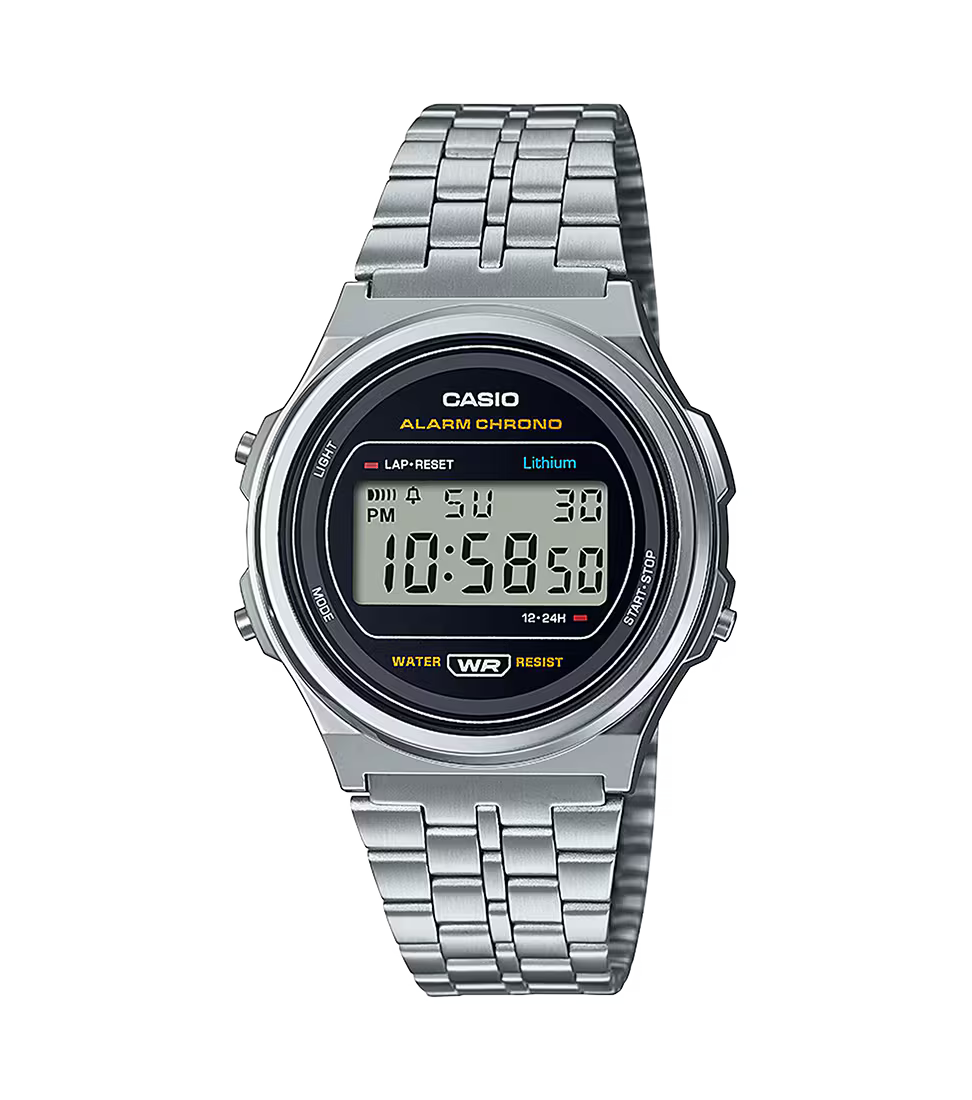 Montre Casio Vintage Round argentée noire A171WE‑1AEF