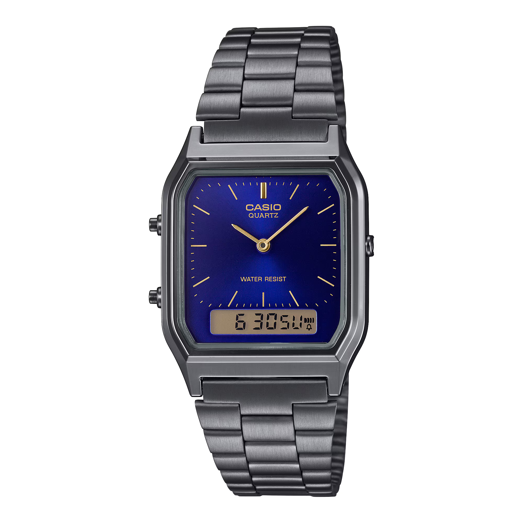 Montre Casio Vintage Edgy acier inoxydable noir cadran bleu AQ-230EGG-2AEF