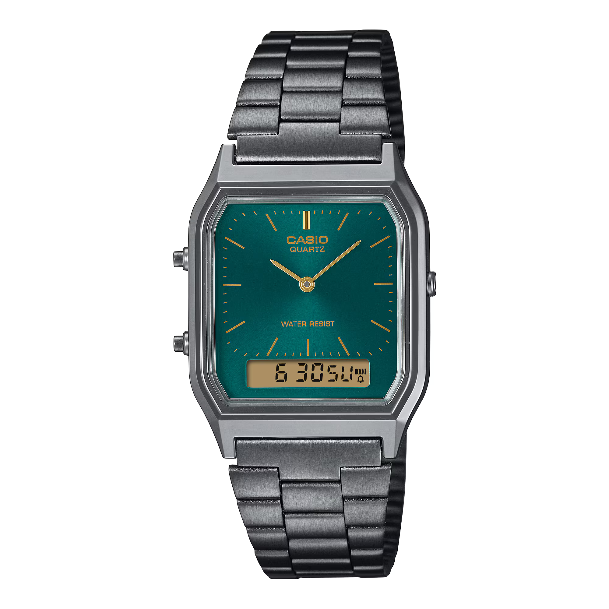 Montre Casio Vintage Edgy acier inoxydable noir cadran vert AQ-230EGG-3AEF