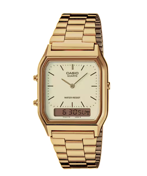Montre Casio Vintage Edgy acier inoxydable doré cadran champagne AQ-230GA-9DMQYES