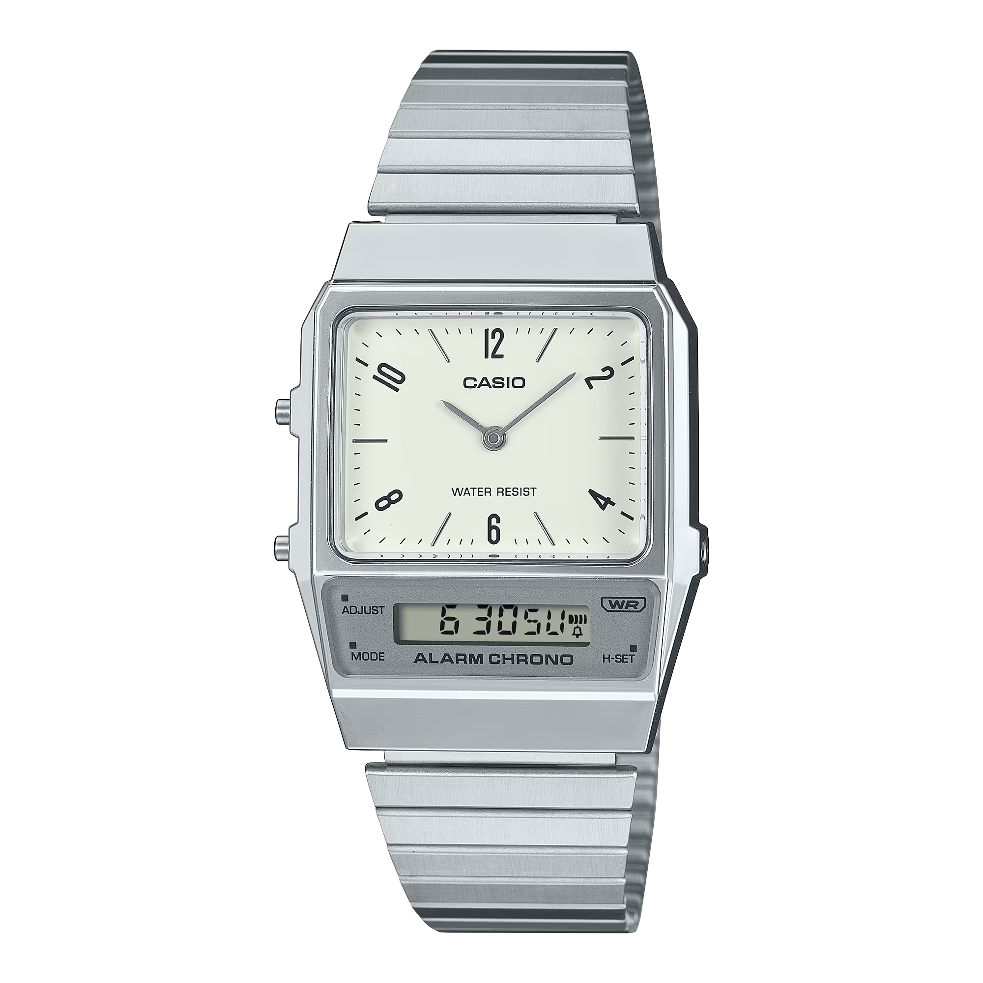 Montre Casio Vintage Edgy acier inoxydable argenté cadran blanc AQ-800E-7A2EF