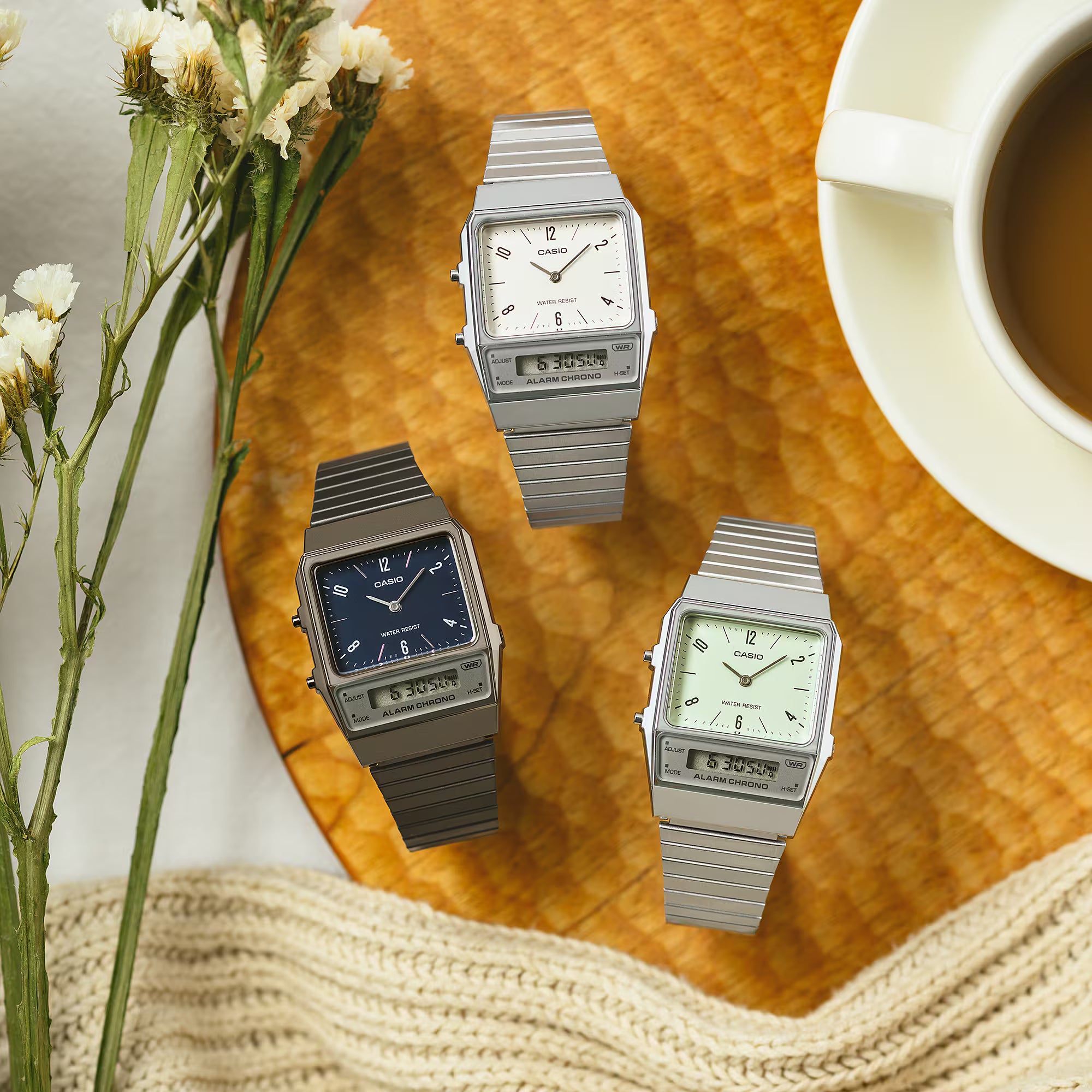 Montre Casio Vintage Edgy bracelet maille bleu acier AQ-800EB-2AEF