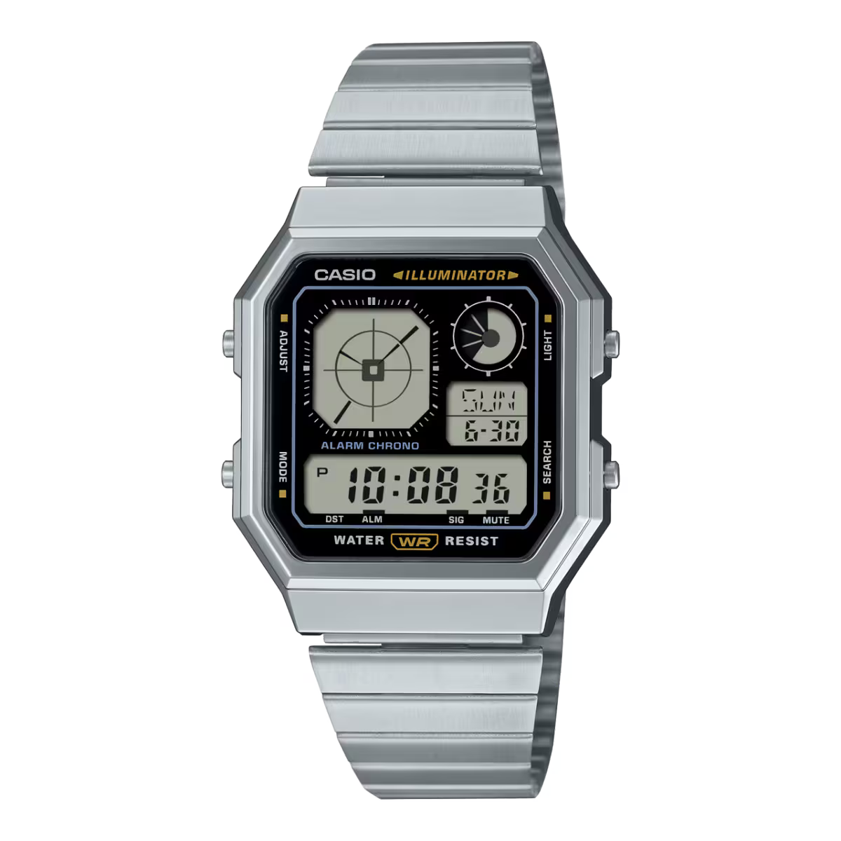 Montre Casio Vintage Edgy argentée acier inoxydable A130WE‑1AEF